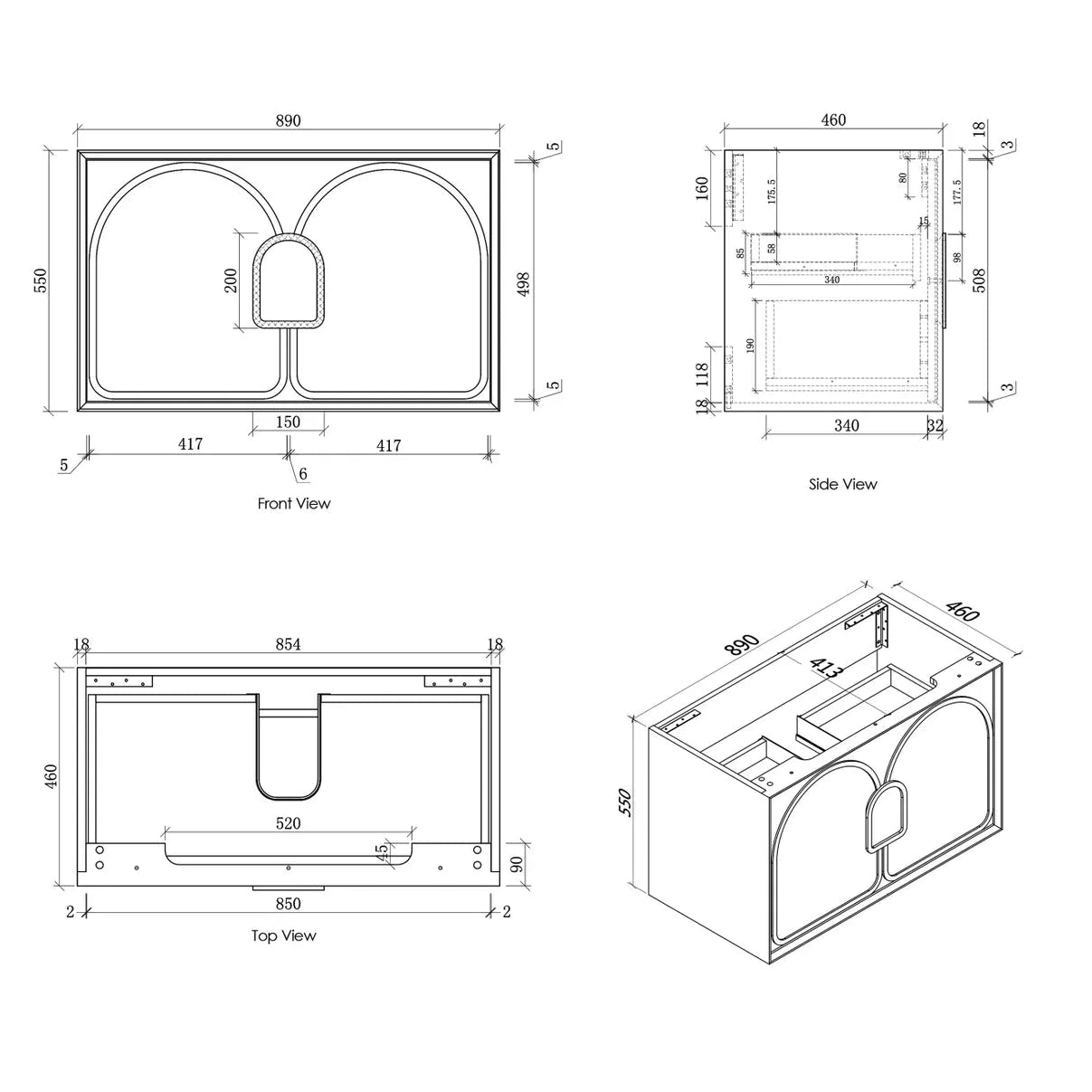 Laguna Wall Hung Vanity 900mm - Natural Oak drawing