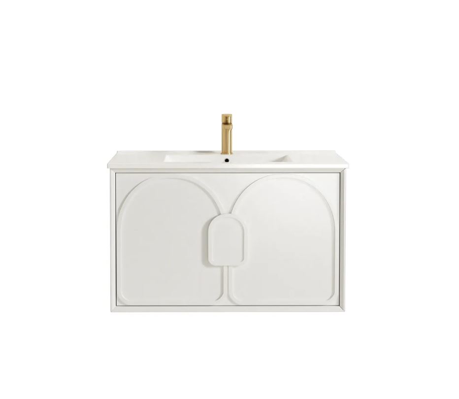 Laguna Wall Hung Vanity 900mm - White with gold faucet