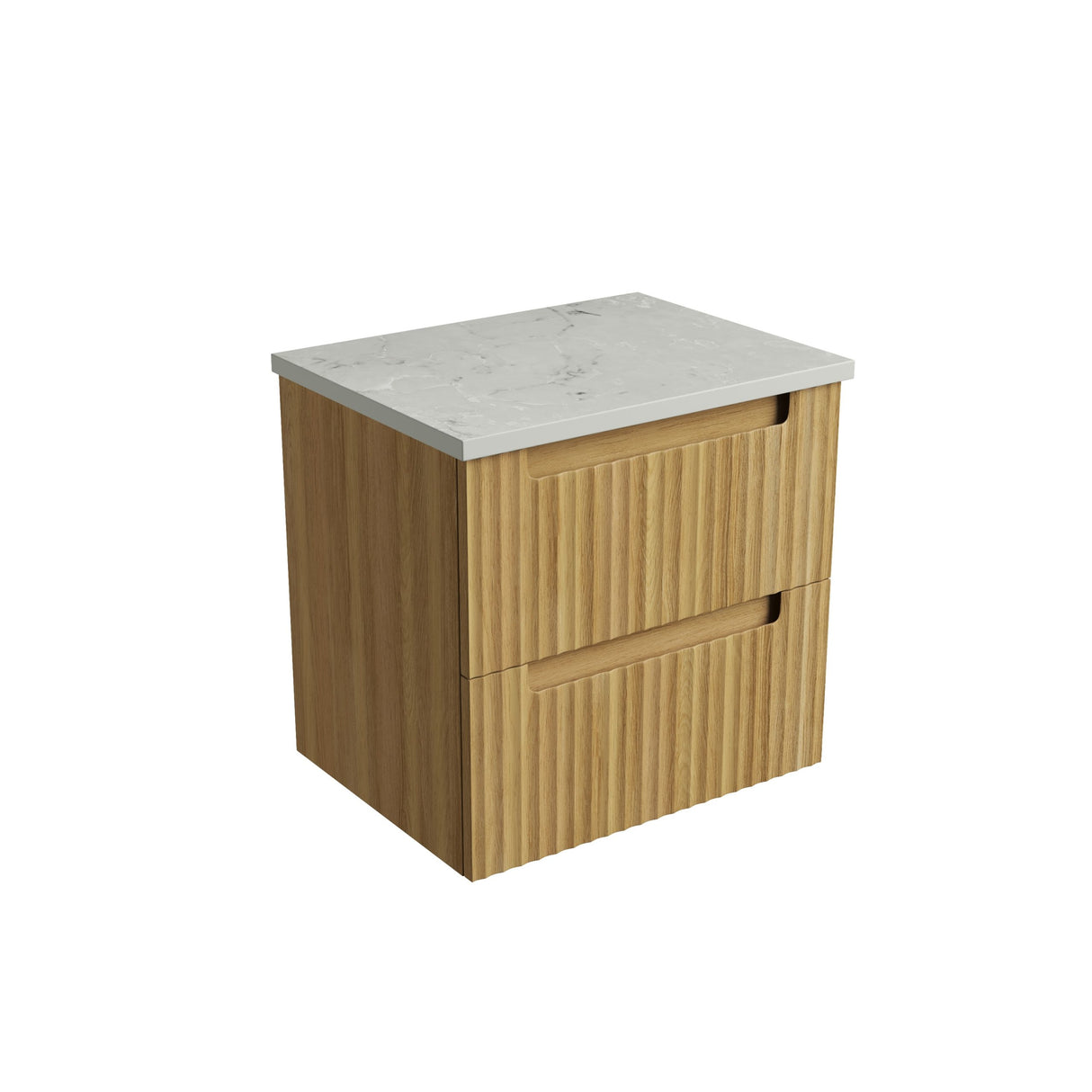 Wooden cabinet with a white countertop on a white background