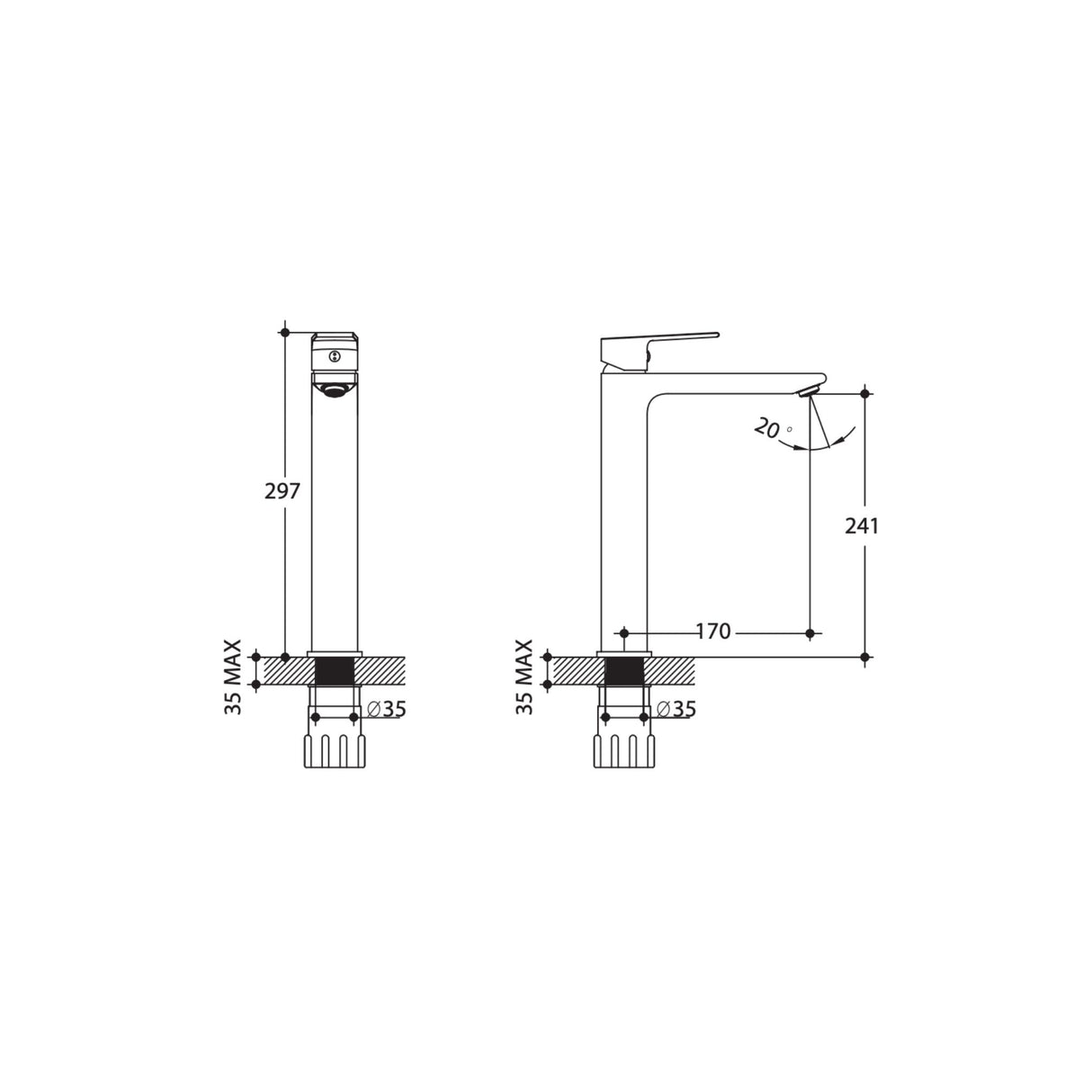 Manhattan High Rise Basin Mixer Drawing