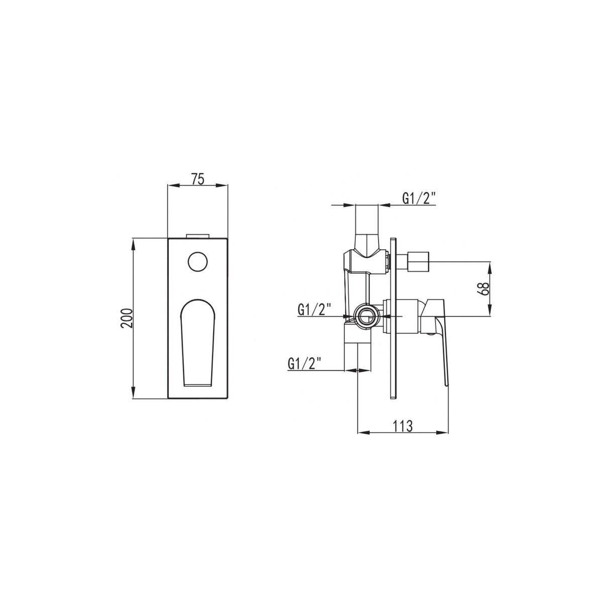 Manhattan Shower Mixer Diverter Drawing