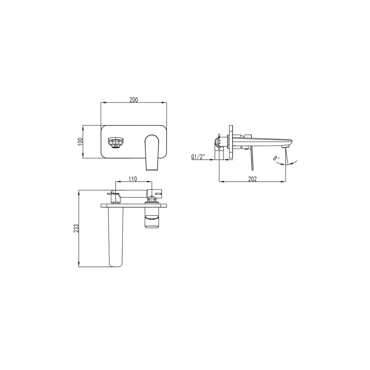 Manhattan Wall Mounted Basin Mixer Drawing