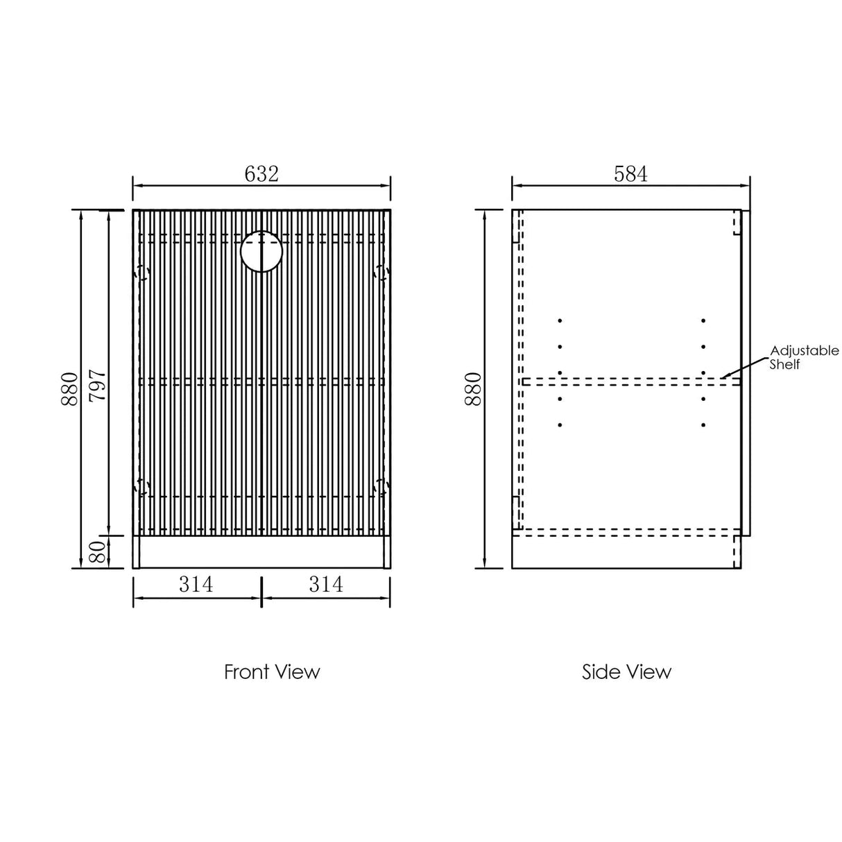 Drawing Marlo Laundry 630 Fluted Black Base Cabinet