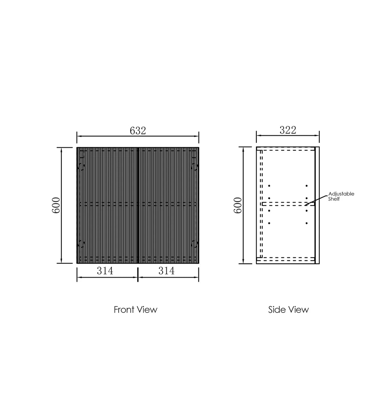 Marlo Laundry 630 Fluted Black Wall Cabinet drawing