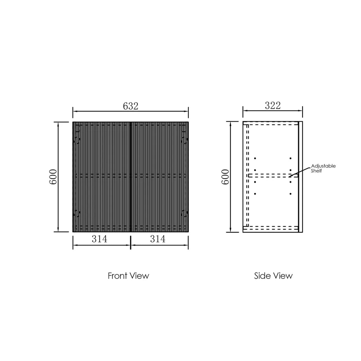Marlo Laundry 630 Fluted Black Wall Cabinet drawing