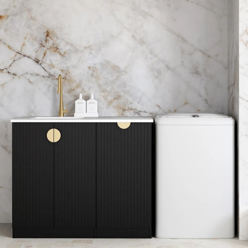 Marlo Black Base Laundry Cabinet with Stone Top and Sink 1060x600x900