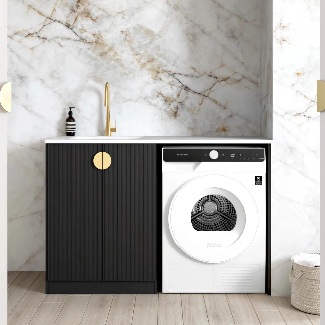 Marlo Black Base Laundry Cabinet with Stone Top and Sink 1060x600x900