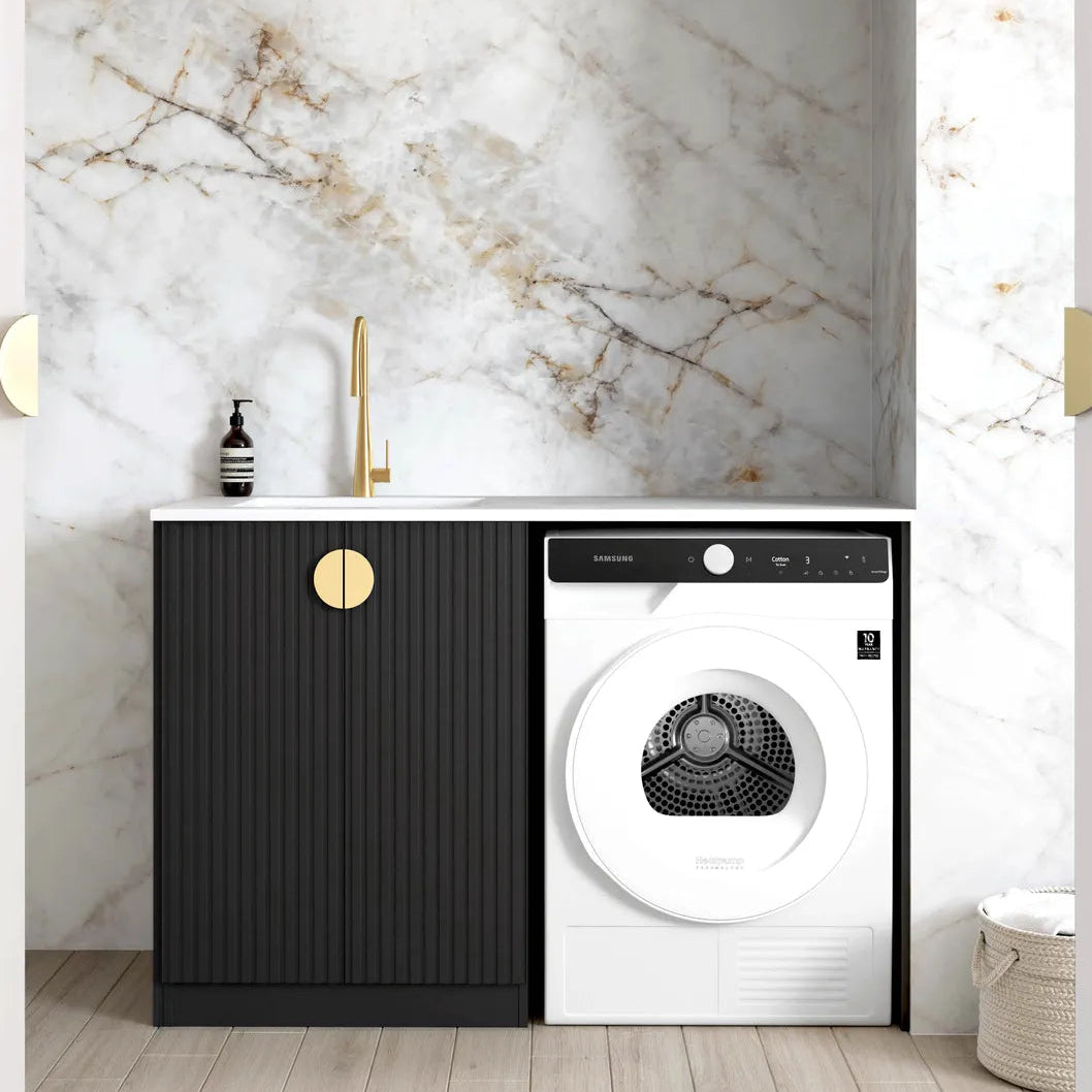 Marlo Black Base Laundry Cabinet with Stone Top and Sink 1060x600x900