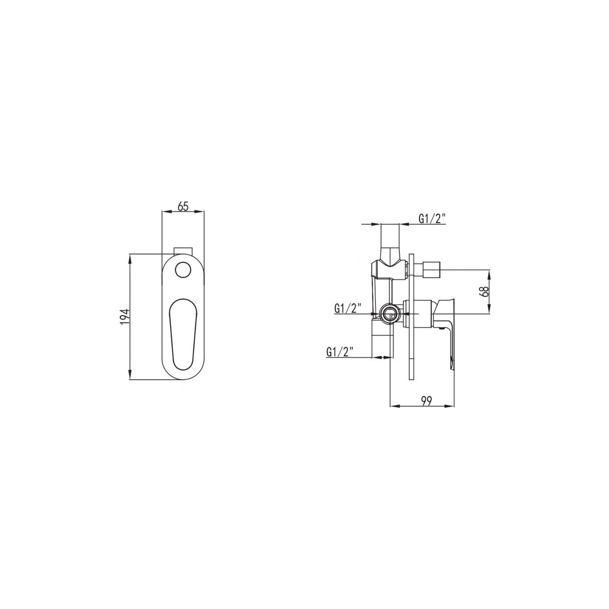 Mia Shower Mixer With Diverter Drawing