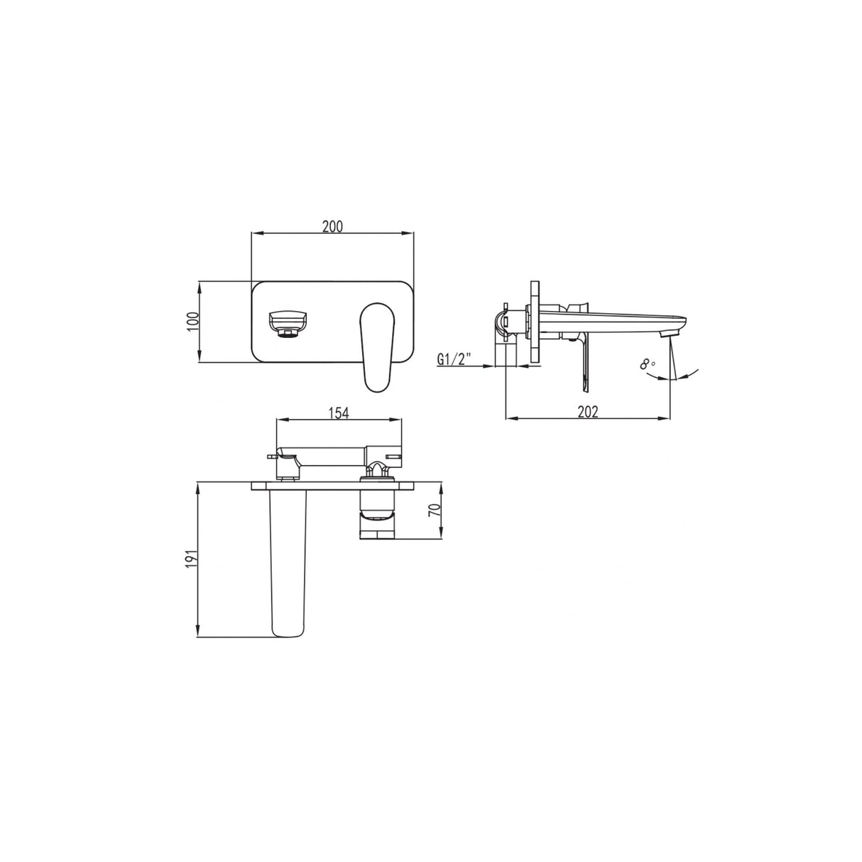 Mia Wall Mounted Basin Mixer Drawing