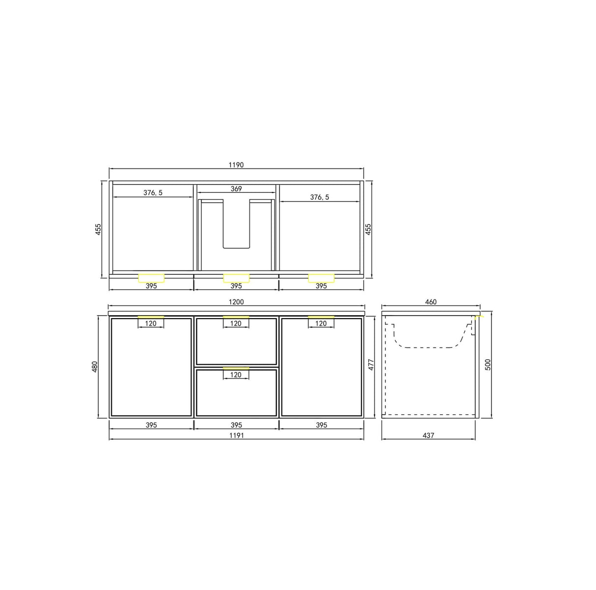 Miami 1200m Matte White Wall Hung Vanity