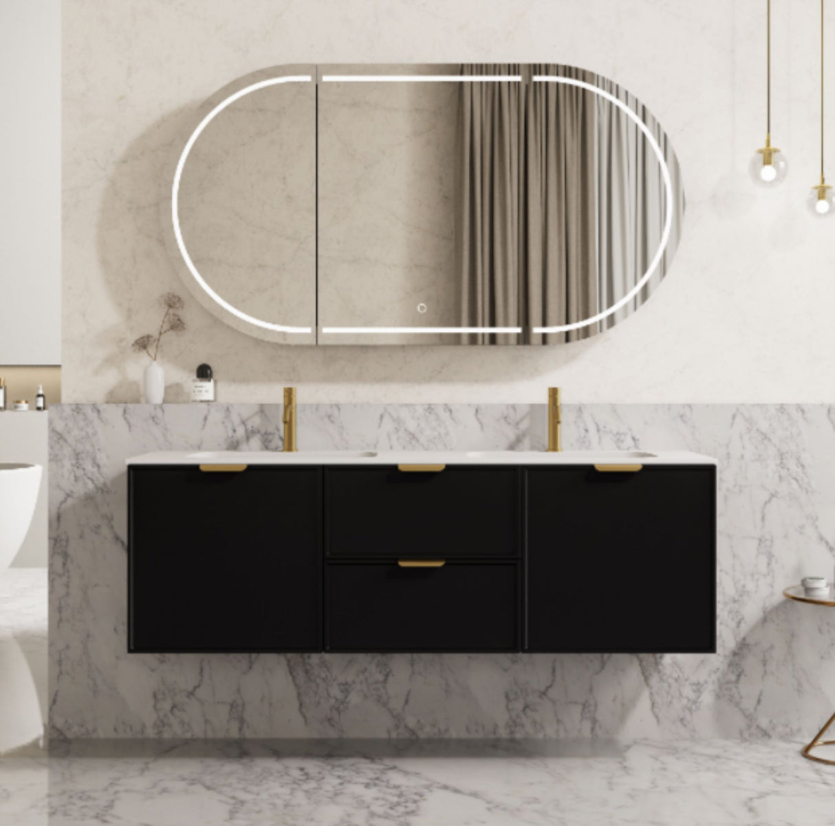 Miami 1500mm Matte Black Wall Hung Vanity