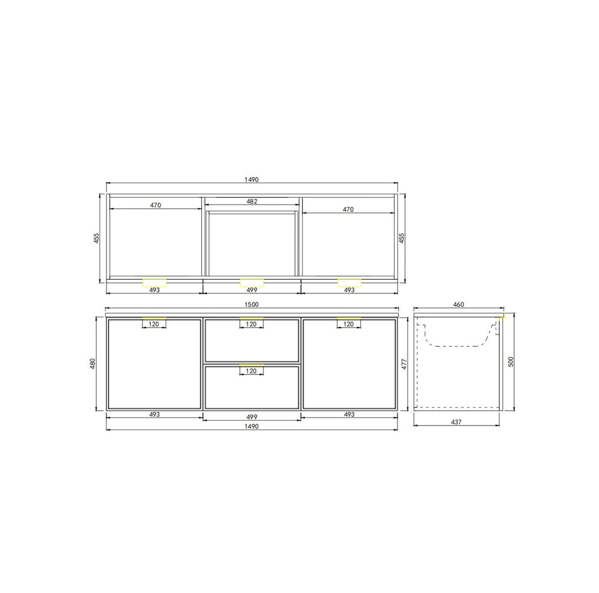 Miami 1500mm Matte Black Wall Hung Vanity