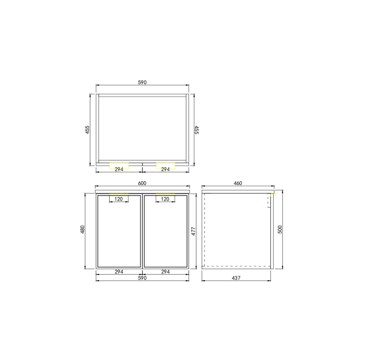 Miami 600 Wall Hung Vanity Drawing