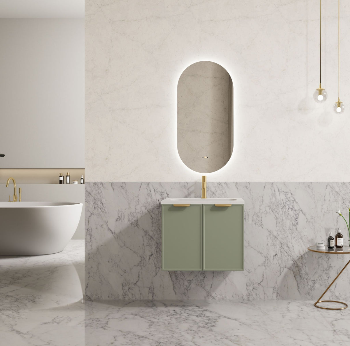 Miami 600mm Olive Green Wall Hung Vanity