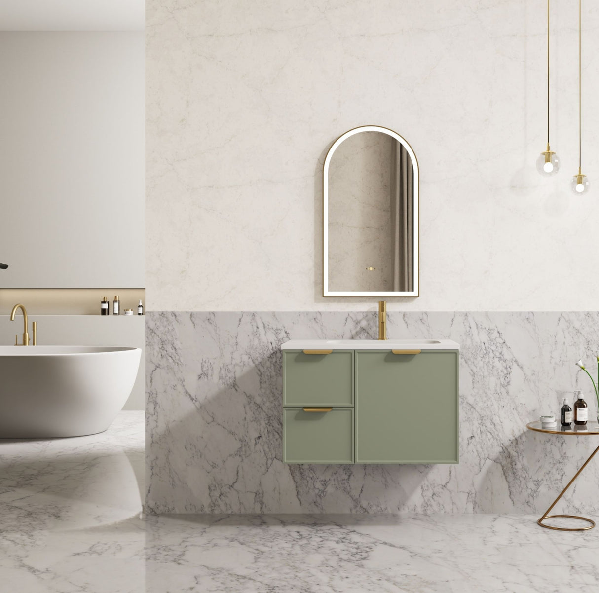 Miami 750mm Olive Green Wall Hung Vanity Left Drawer