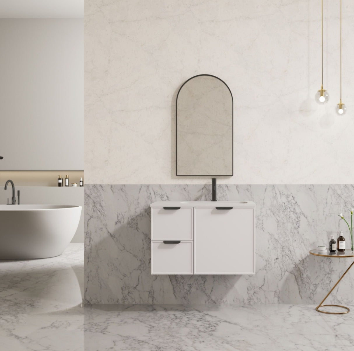 Miami 750mm Matte White Hung Vanity Left Drawer