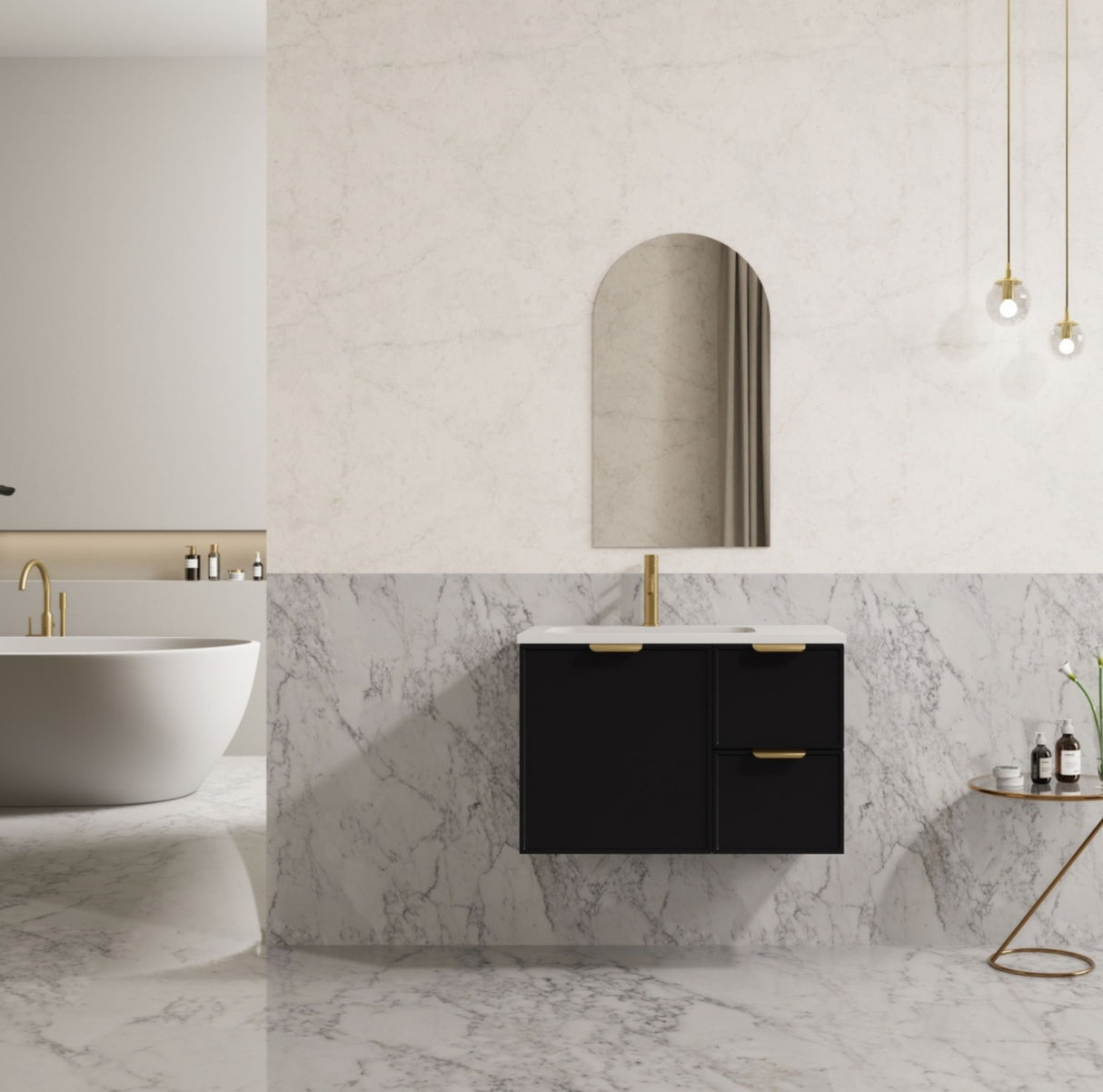 Miami 750mm Matte Black Wall Hung Vanity Right Drawer