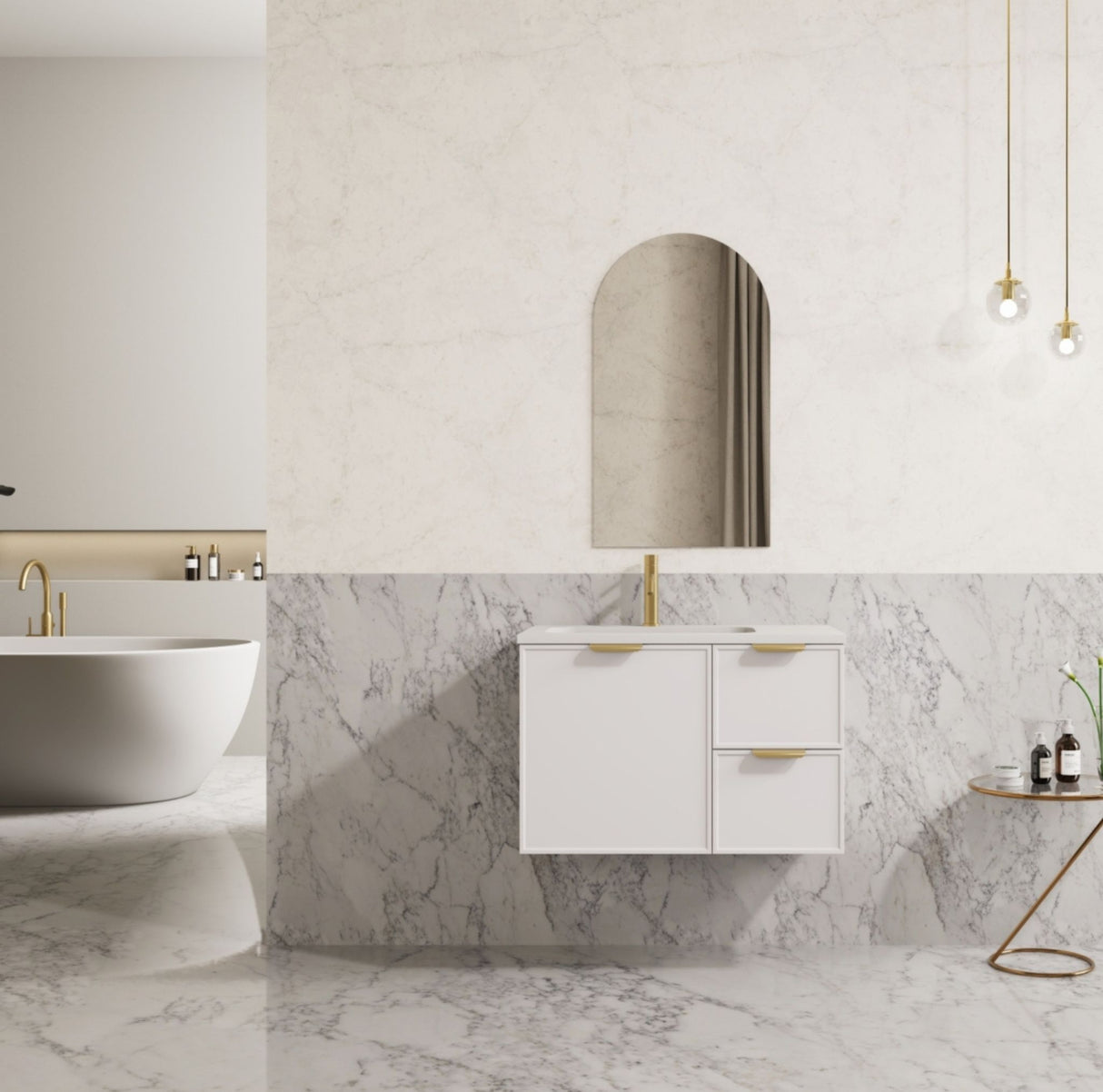 Miami 750mm Matte White Hung Vanity Right Drawer