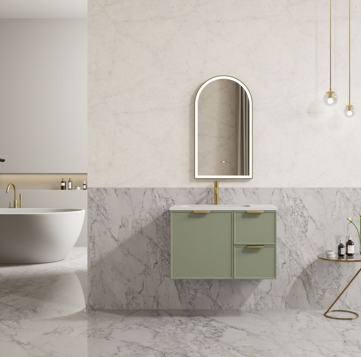 Miami 750mm Olive Green Wall Hung Vanity Right Drawer