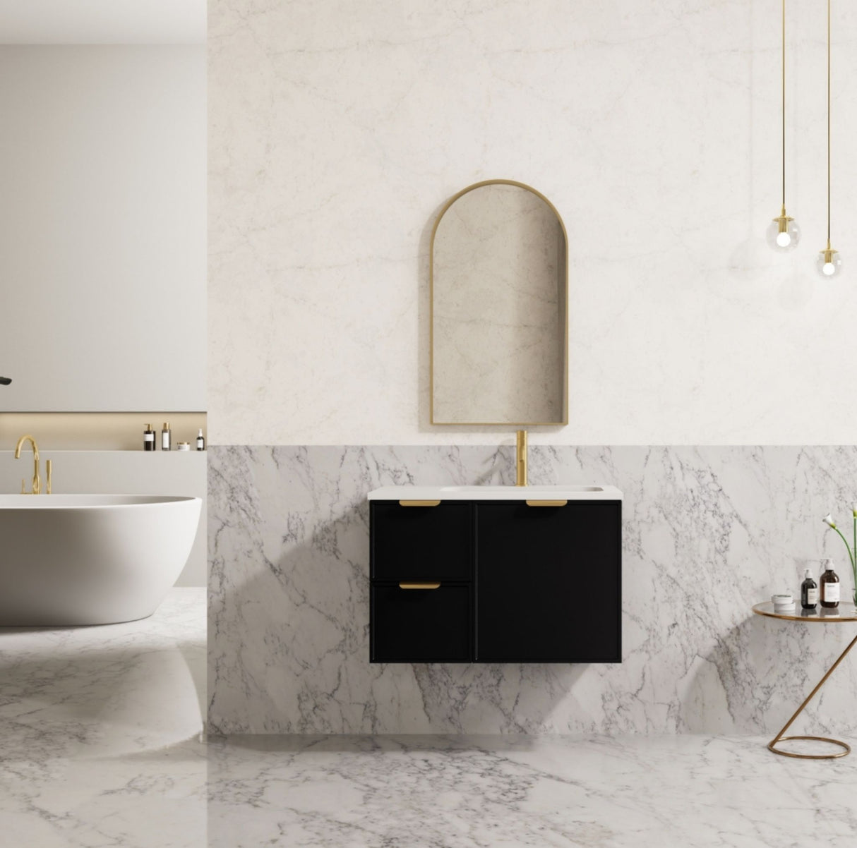 Miami 900mm Matte Black Wall Hung Vanity Left Drawer