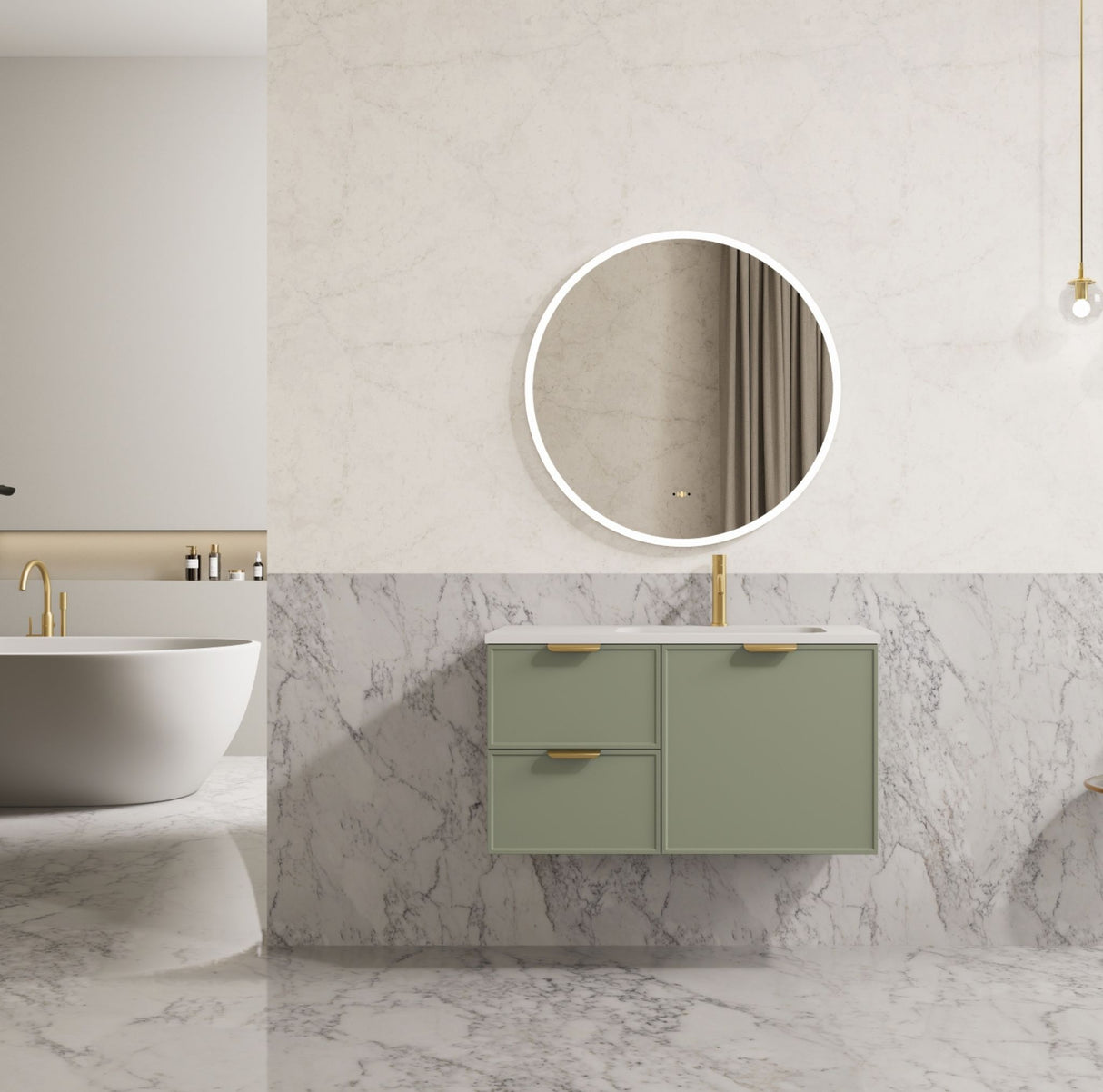 Miami 900mm Olive Green Wall Hung Vanity Left Drawer