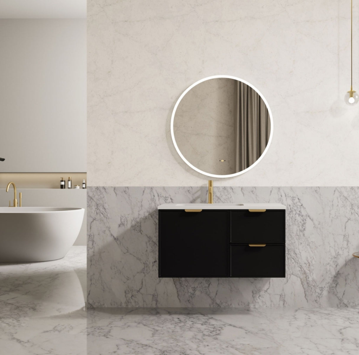 Miami 900mm Matte Black Wall Hung Vanity Right Drawer