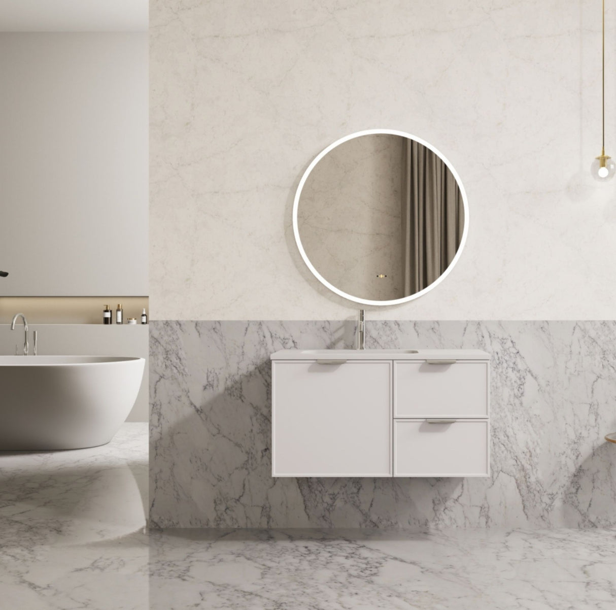 Miami 900mm Matte White Wall Hung Vanity Right Drawer