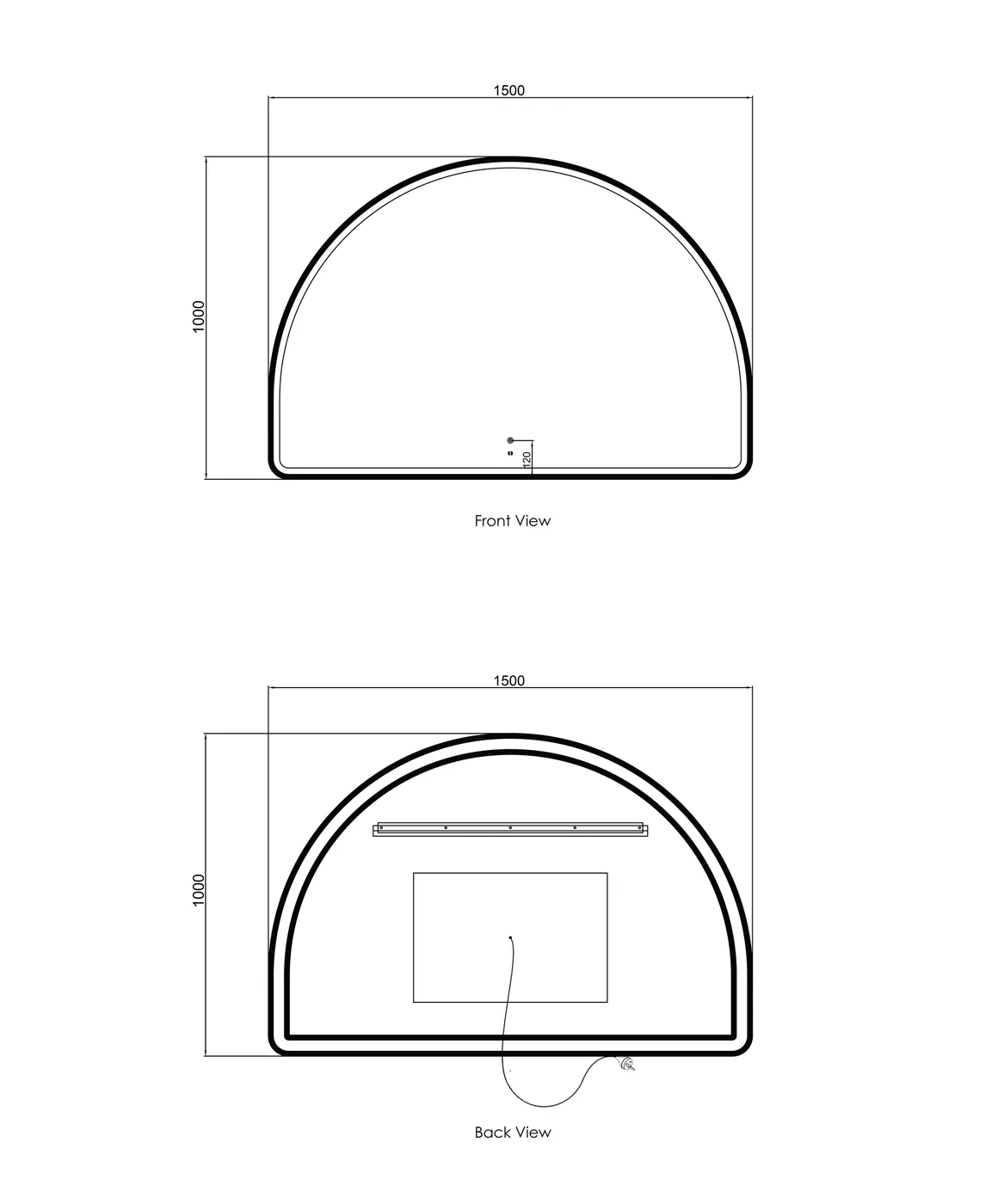 Moonlight Archie 1000mm LED Mirror - with Frame drawing