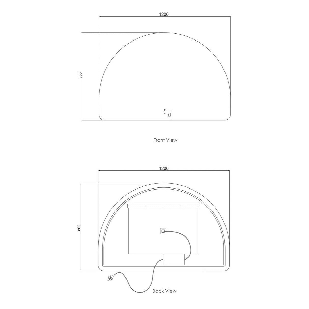Moonlight Archie 800mm LED Mirror - Frameless drawing