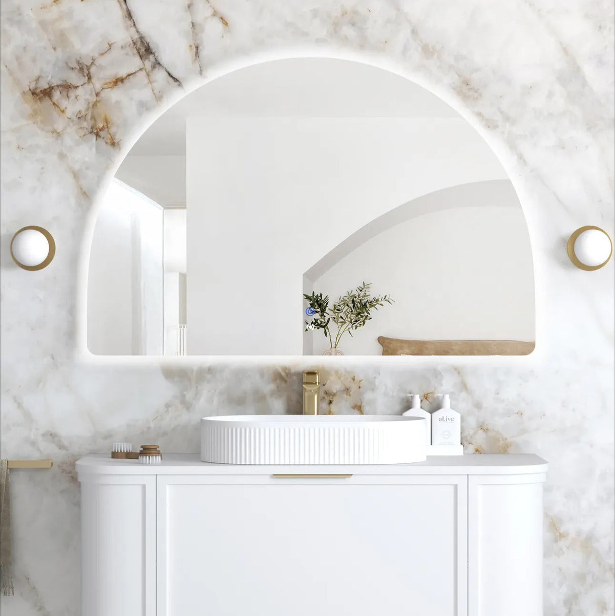 Moonlight Archie 800mm LED Mirror - Frameless mounted in the bathroom front view