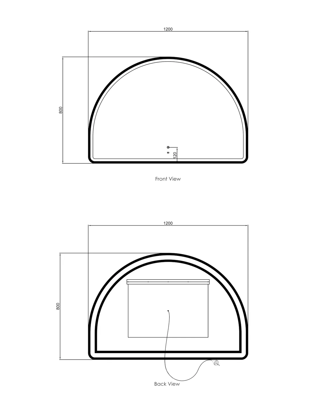 Moonlight Archie 800mm LED Mirror - with Frame drawing