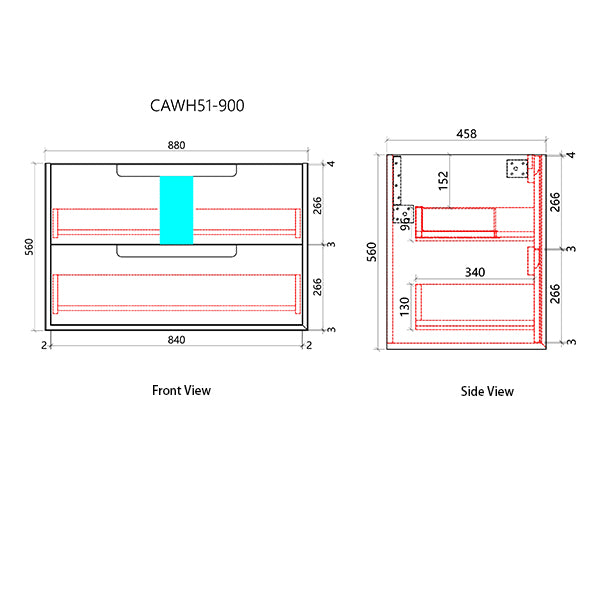 Technical drawing of a product with dimensions labeled, featuring 'CAWH51-900' at the top.