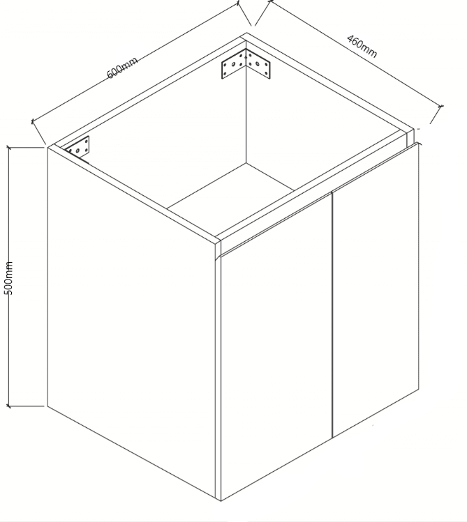 Gwen Wall Hung Vanity (with Cabinet Doors) 600mm - White drawing details