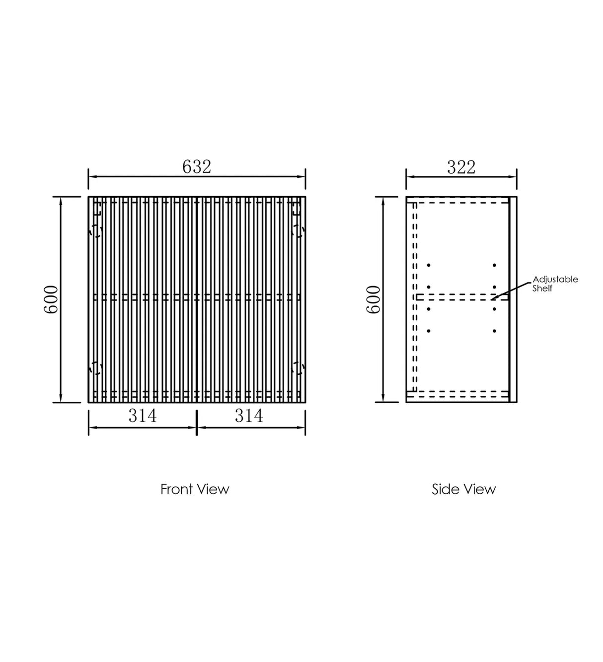 Noosa Laundry 630 Fluted White Wall Cabinet drawing