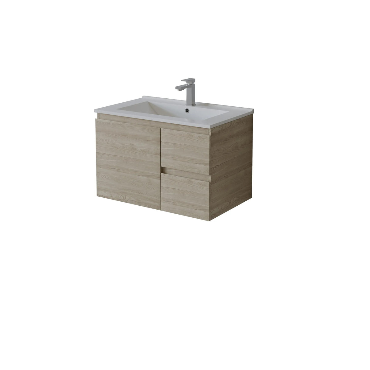 Bathroom vanity right hand drawer with sink and faucet on a white background