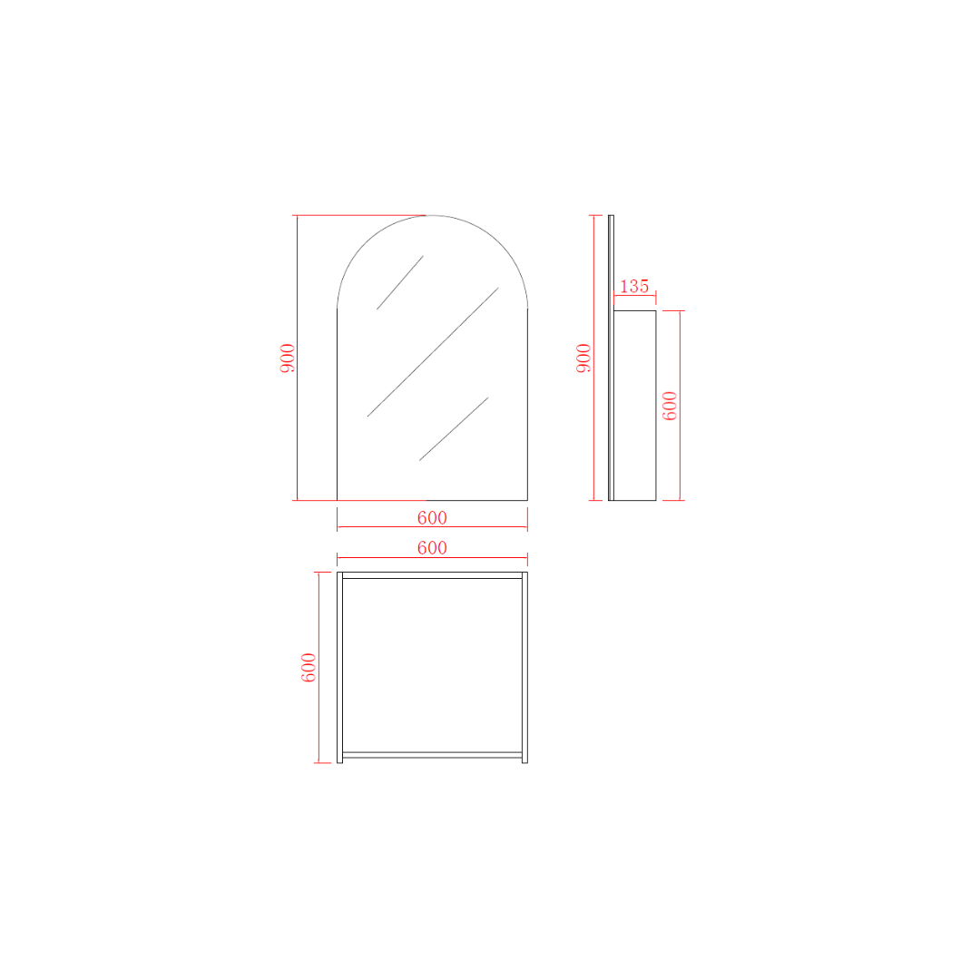 Olivia PVC Shaving Cabinet 600mm drawing details