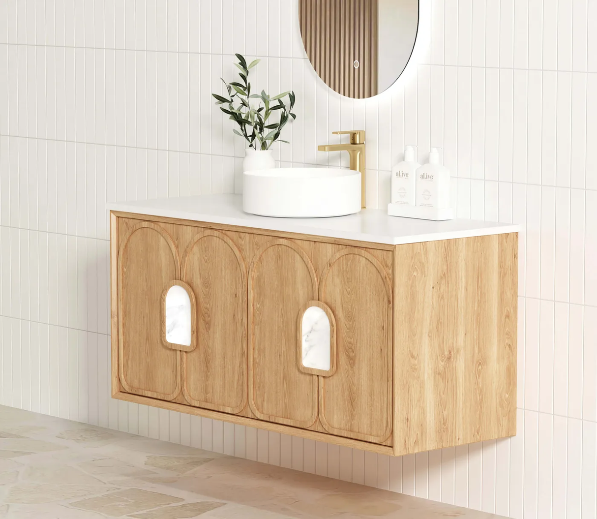 Laguna Mark II 1200mm Woodland Oak Wall Hung Vanity side view
