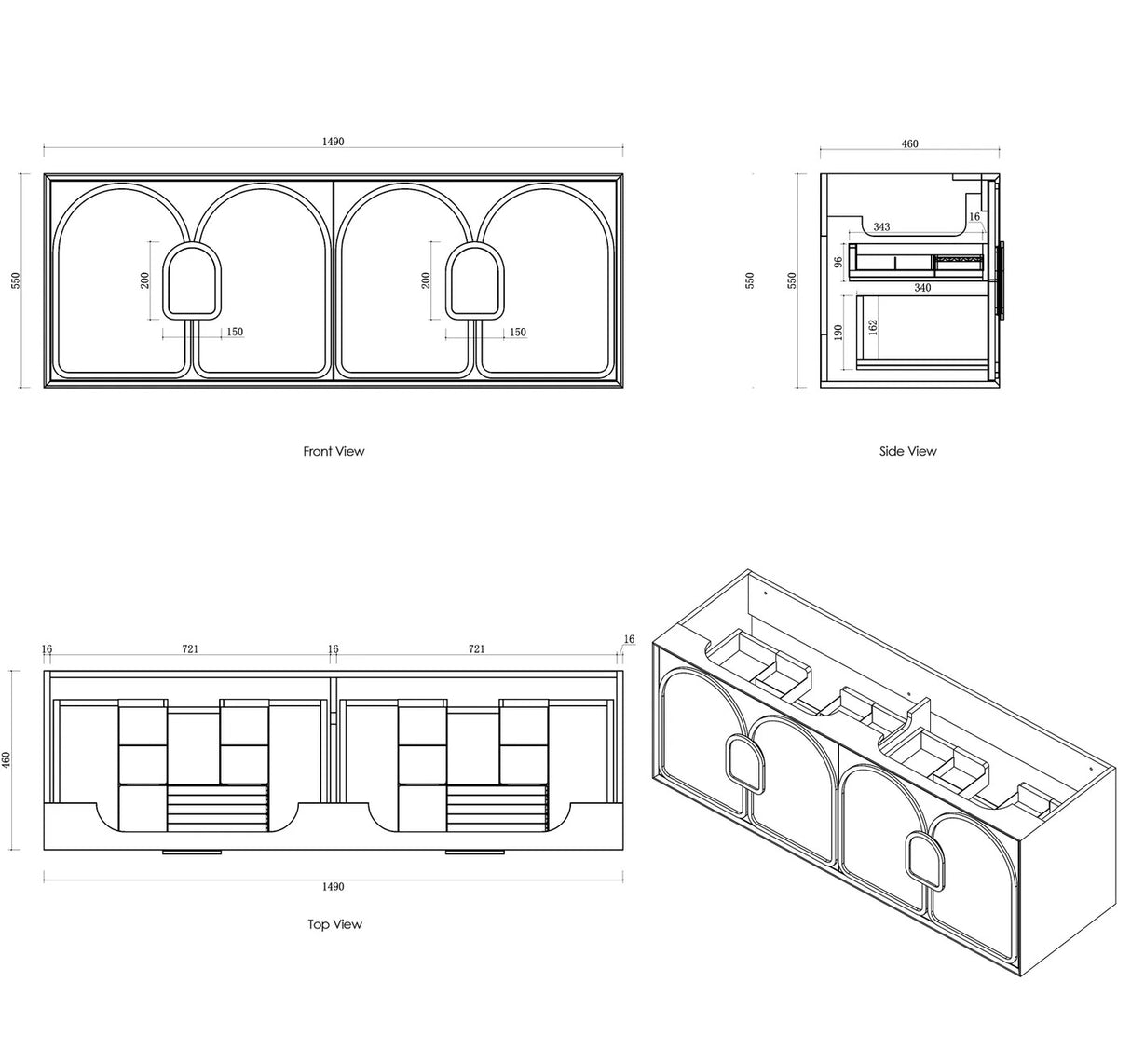 Laguna Mark II 1500mm Woodland Oak Wall Hung Vanity drawing
