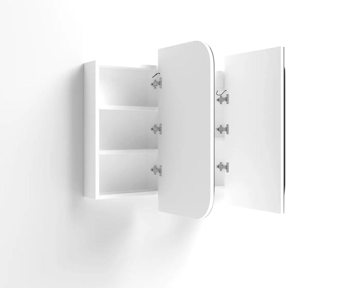 Side view of open LED Newport 1200(W)x750(H) White Shaving Cabinet