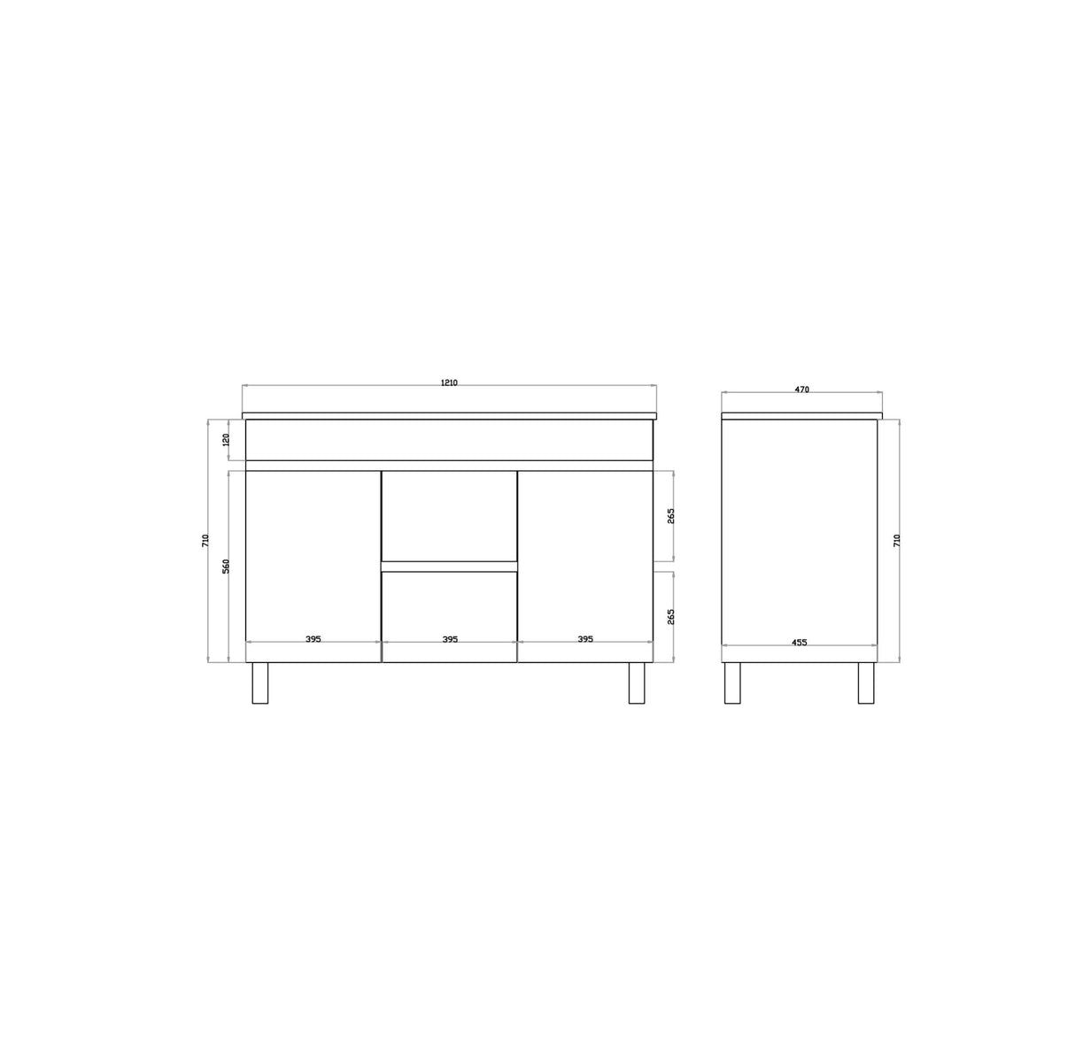 Line drawing of a bathroom vanity with mirror on a white background