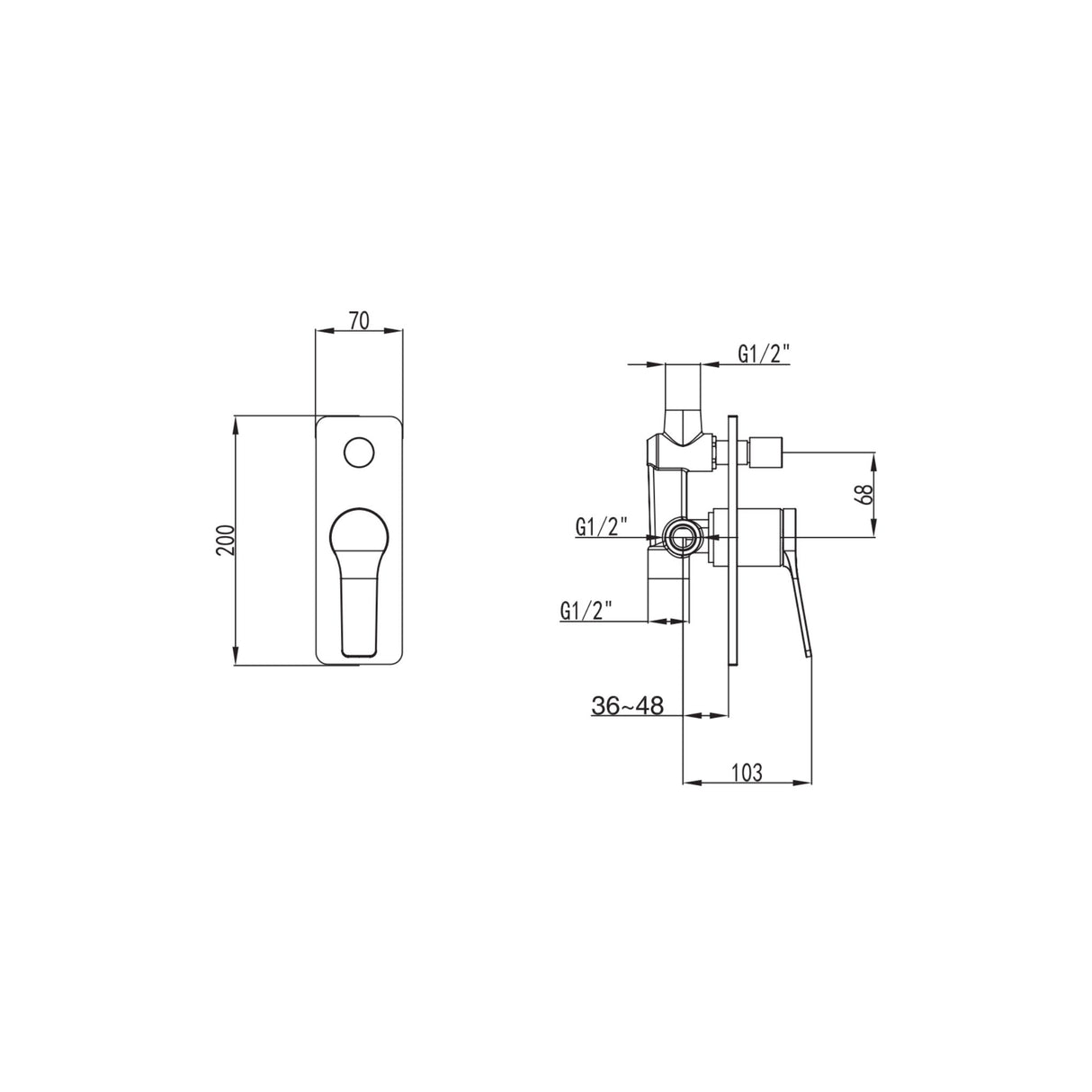 Pop Shower Mixer With Diverter Drawing