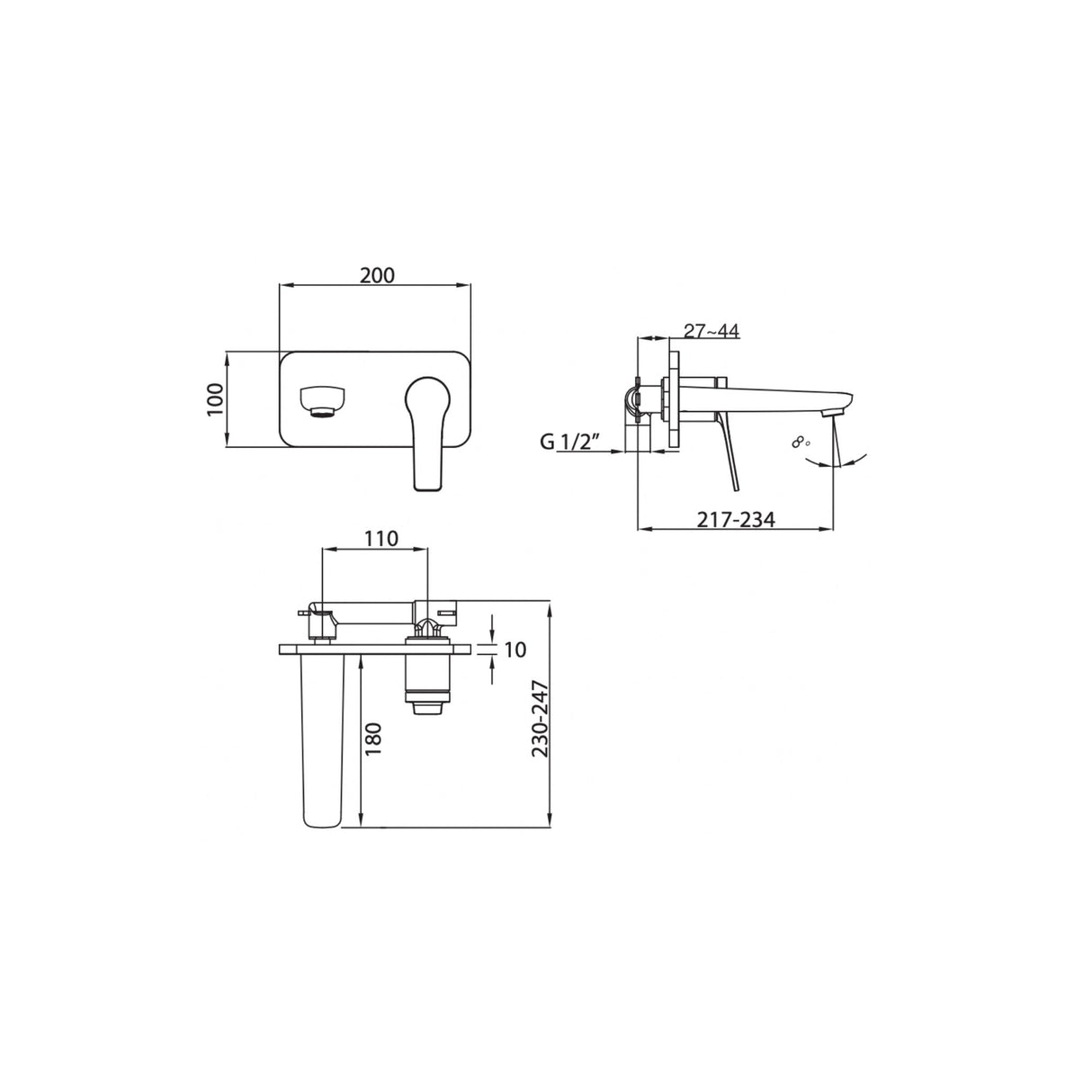 Pop Wall Mounted Basin Mixer Drawing