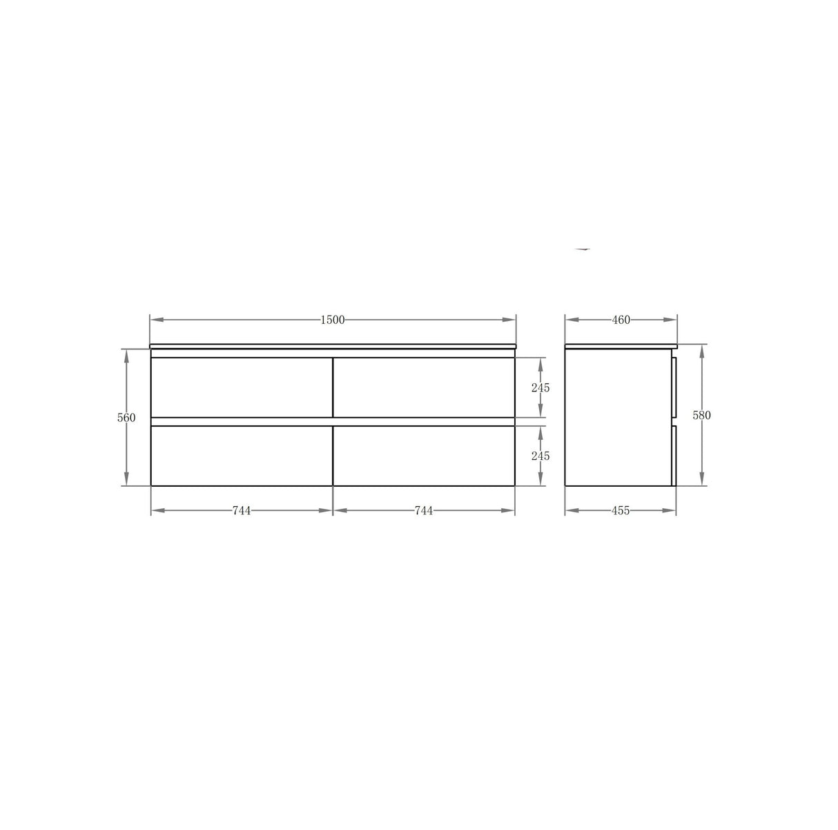 Technical drawing of a vanity with dimensions
