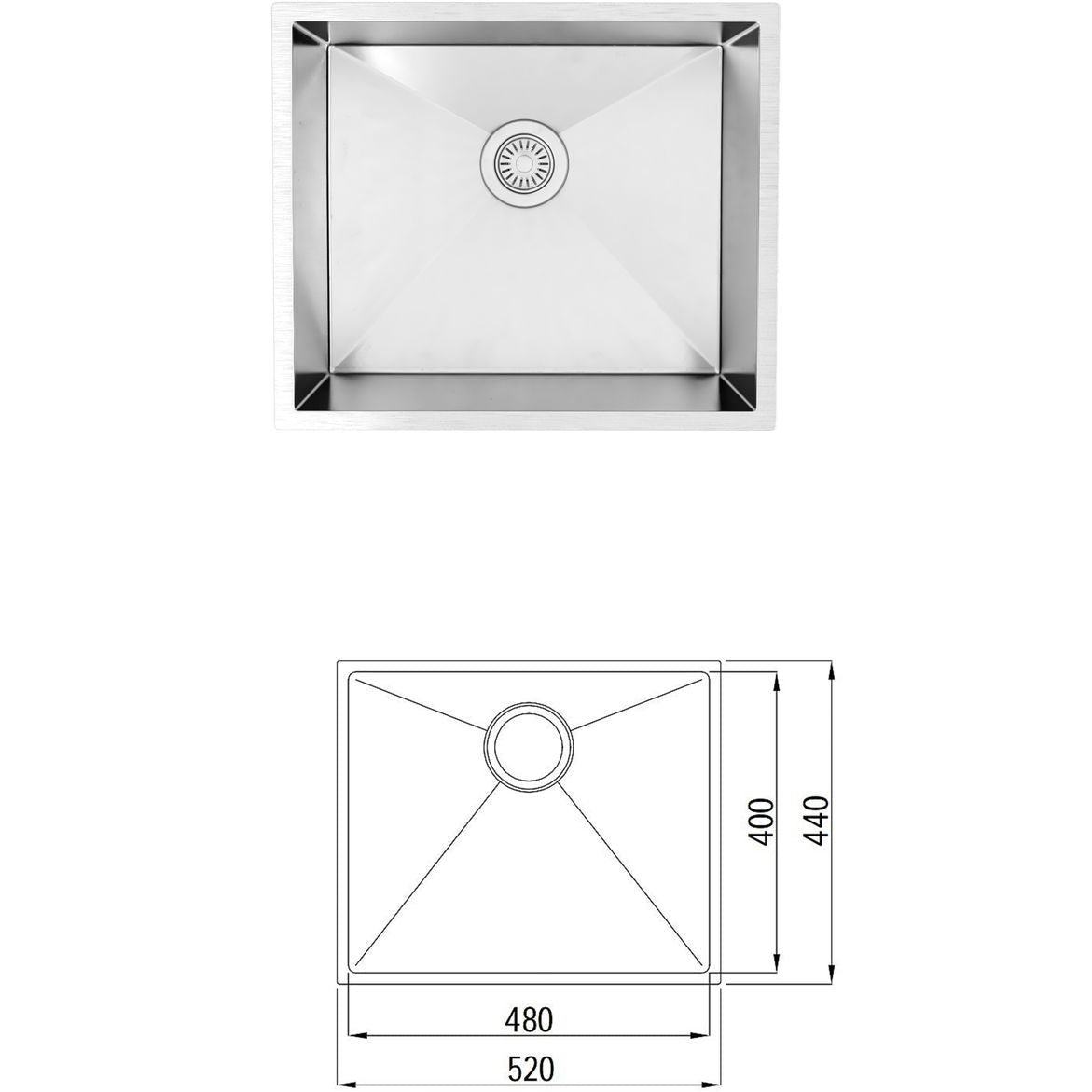Steel sink drawing with dimension