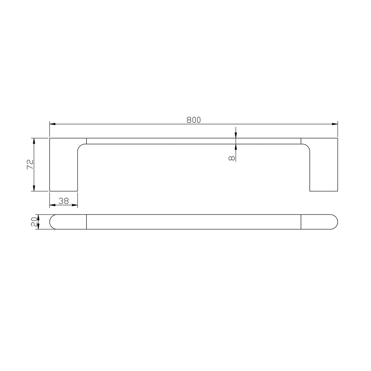 VOG - 800mm Brushed Nickel Single Towel Rail drawing