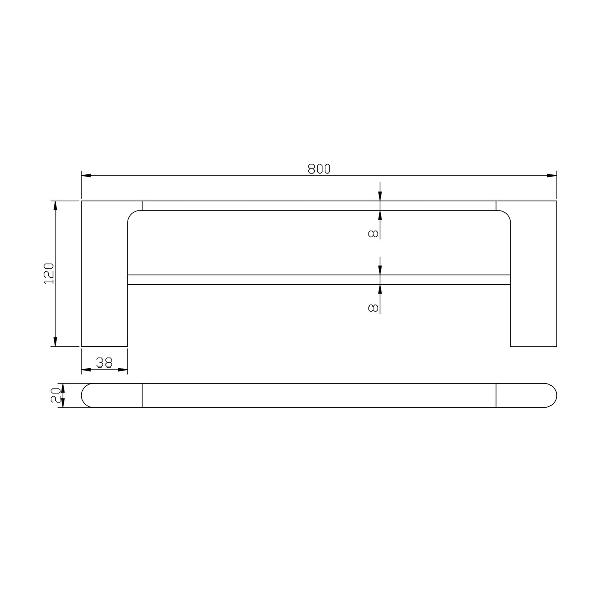VOG - 800mm Gunmetal Double Towel Rail drawing