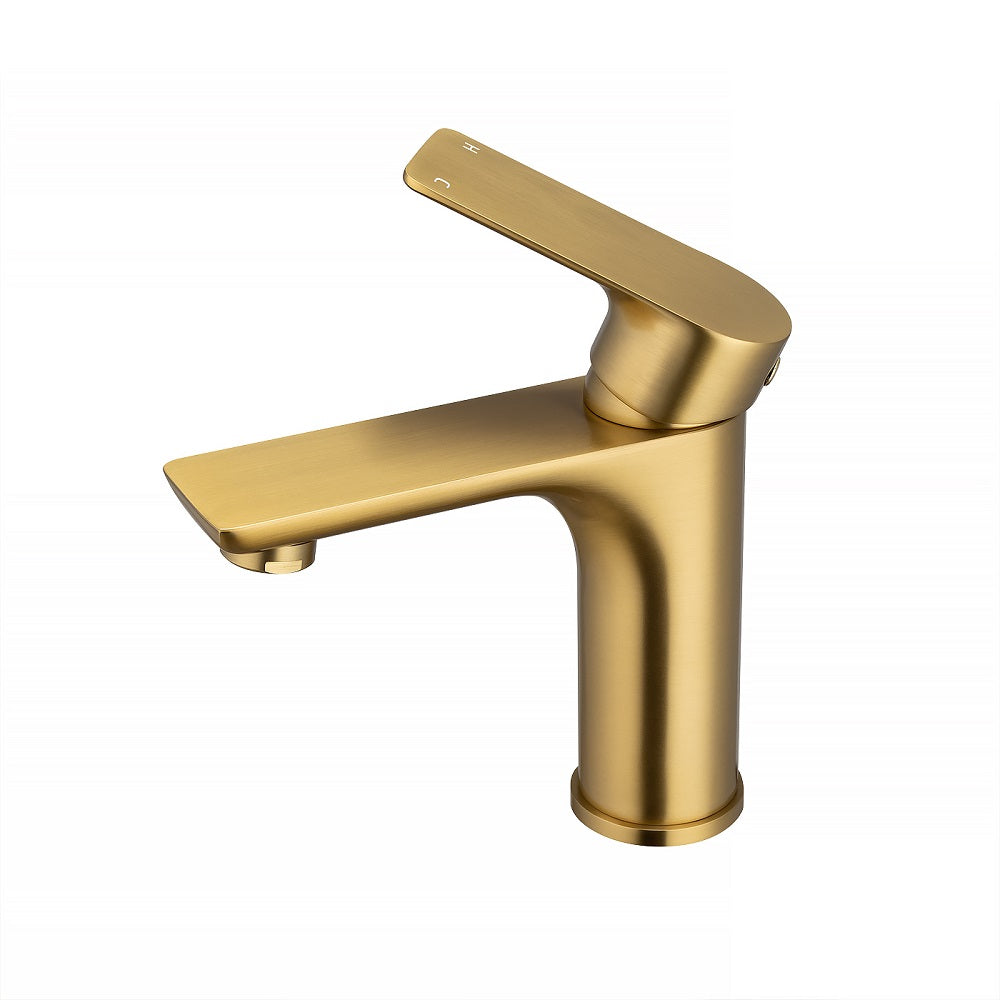VOG - Brushed Brass Basin Mixer open valve