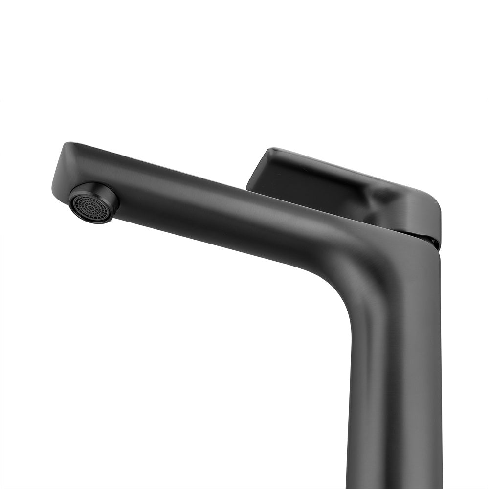 VOG - Gunmetal Tall Basin Mixer nozzle focus