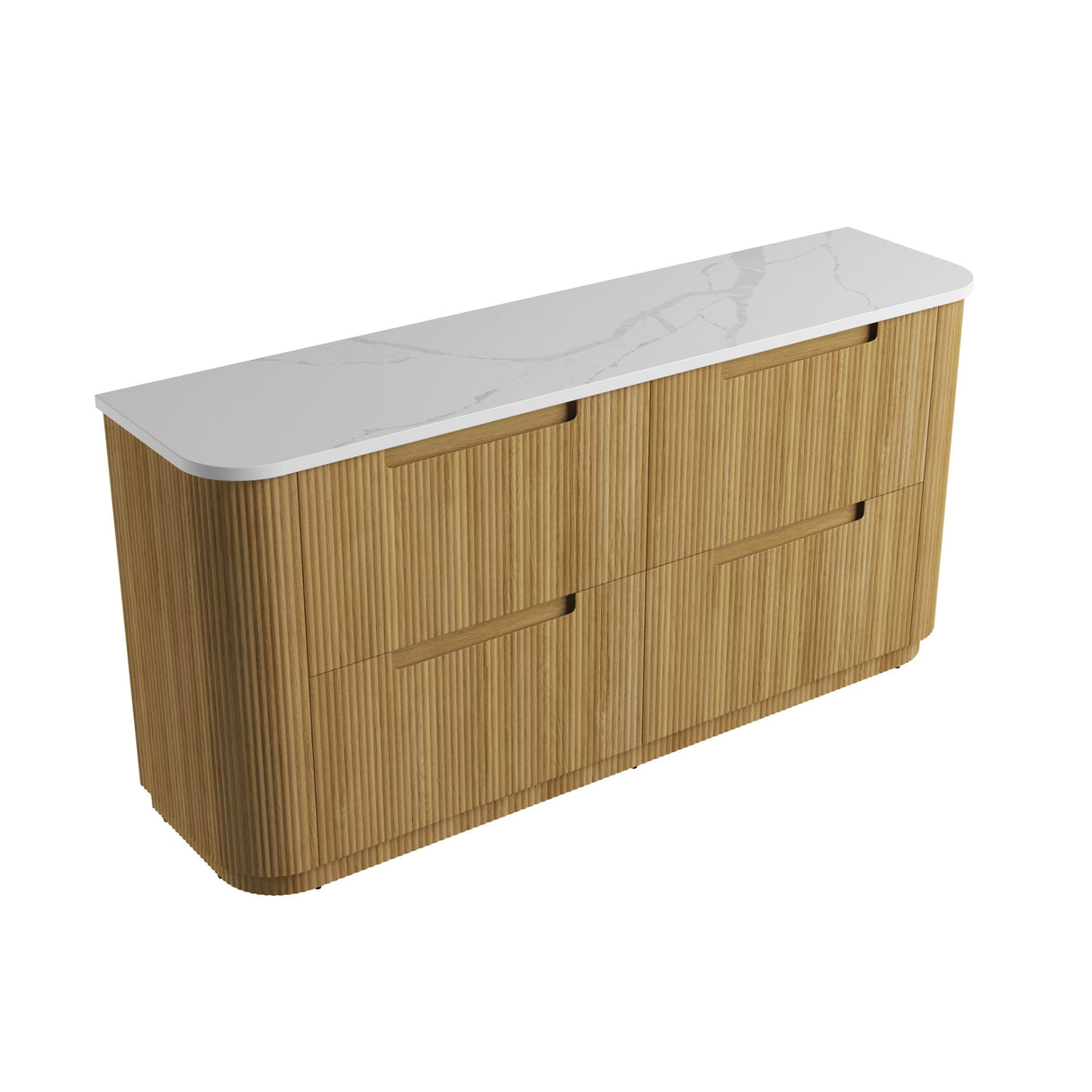 Wooden cabinet with a white countertop on a white background